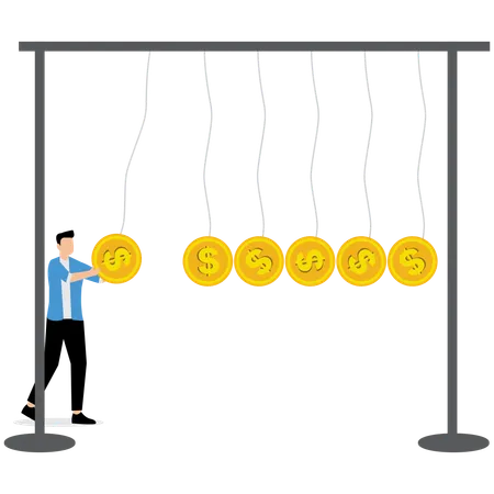 Empresário trabalhando na gestão do dólar  Ilustração