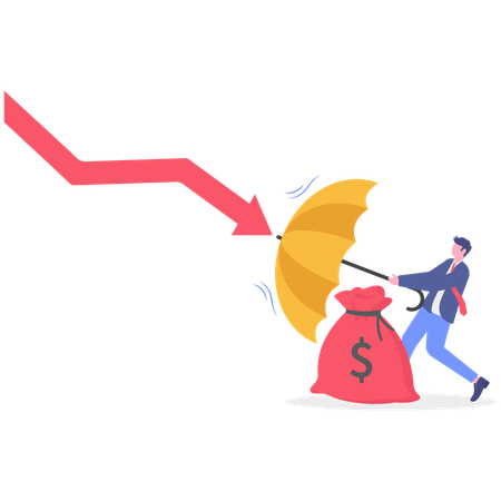 Empresário trabalhando em segurança financeira  Ilustração