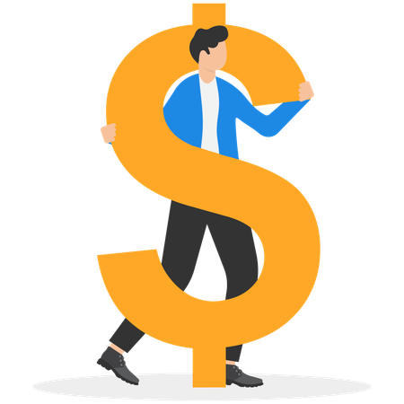 Empresário trabalhando duro por dinheiro  Ilustração