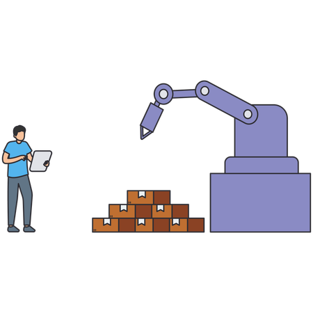 Empresário trabalhando em armazém de fabricação  Illustration