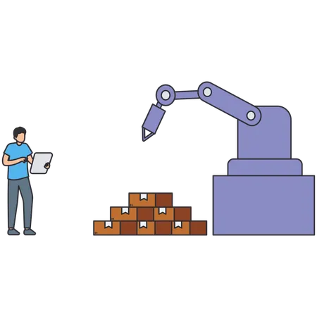 Empresário trabalhando em armazém de fabricação  Illustration