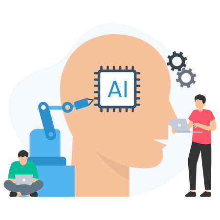 Empresário trabalhando em chip de inteligência artificial  Ilustração