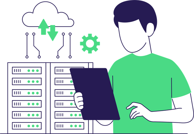 Empresário trabalhando em data center  Illustration