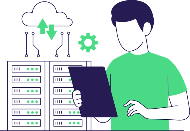 Empresário trabalhando em data center  Illustration