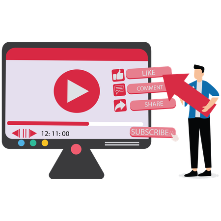 Empresário trabalhando em estratégia de marketing de vídeo  Ilustração