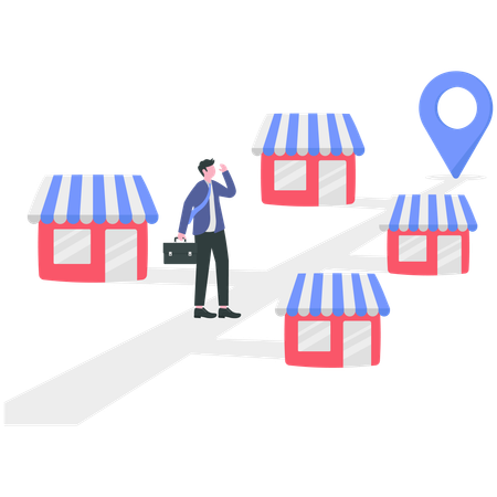 Empresário trabalhando em franquia  Ilustração