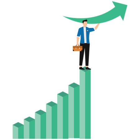 Empresário trabalhando em gráfico de crescimento empresarial  Ilustração