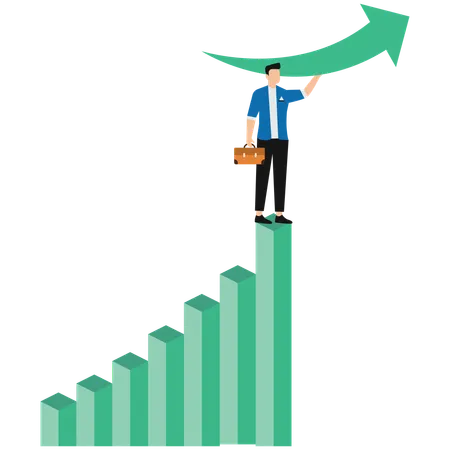 Empresário trabalhando em gráfico de crescimento empresarial  Ilustração