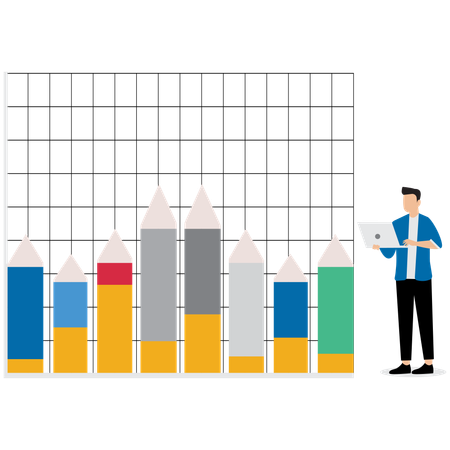 Empresário trabalhando no gráfico de negócios  Ilustração