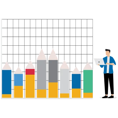 Empresário trabalhando no gráfico de negócios  Ilustração