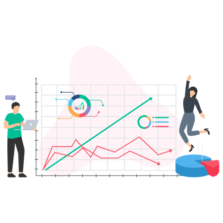 Empresário trabalhando no gráfico de negócios  Ilustração