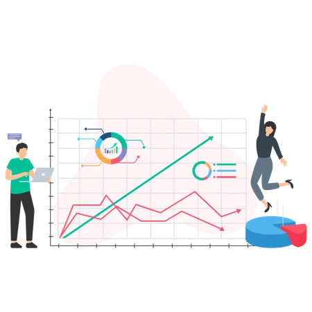 Empresário trabalhando no gráfico de negócios  Ilustração