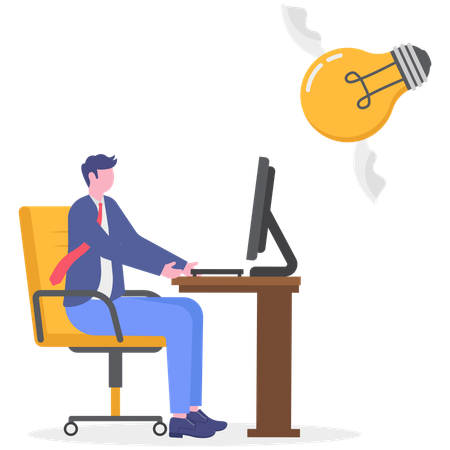 Empresário trabalhando na ideia de negócio  Ilustração