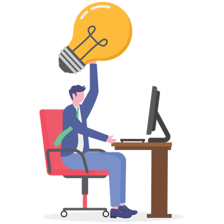 Empresário trabalhando na ideia de negócio  Ilustração