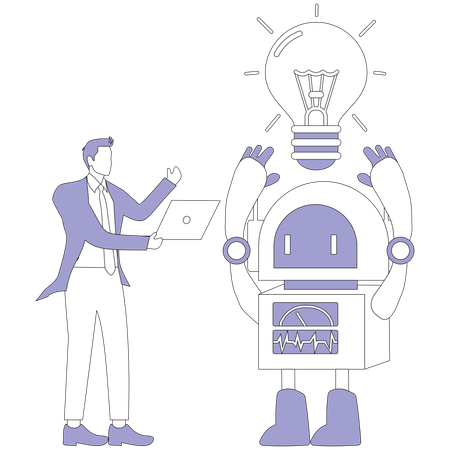 Empresário trabalhando em ideia de robô com inteligência artificial  Ilustração