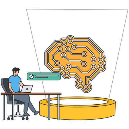 Empresário trabalhando em inteligência artificial  Ilustração