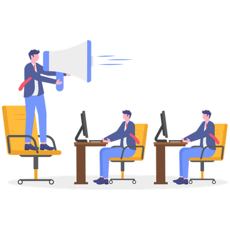 Empresário trabalhando em comunicação de marketing  Ilustração