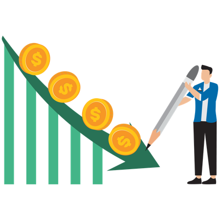 Empresário trabalhando em gráfico de declínio de negócios  Ilustração