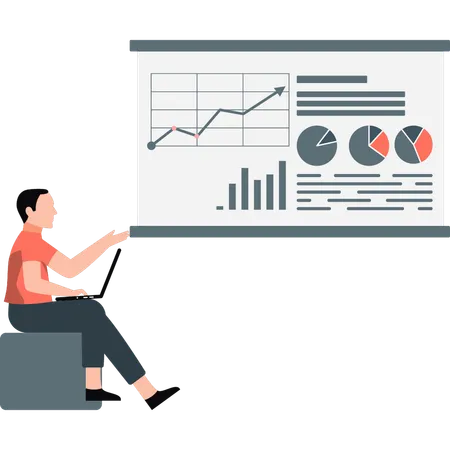 Empresário trabalhando no gráfico de negócios  Ilustração