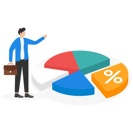 Empresário trabalhando em gráficos de pizza de negócios  Illustration