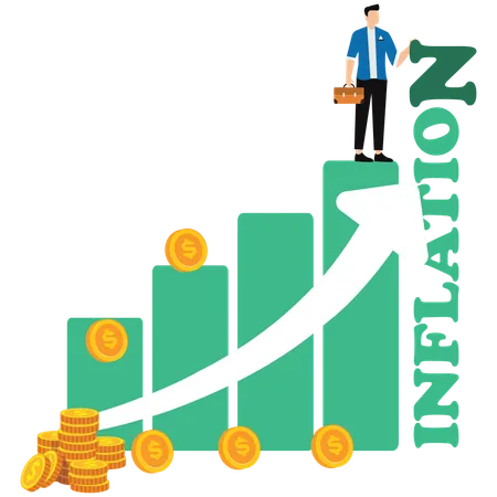 Empresário trabalhando na inflação empresarial  Ilustração