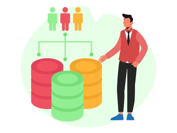 Empresário trabalhando na organização de dados e estrutura de equipe  Ilustração