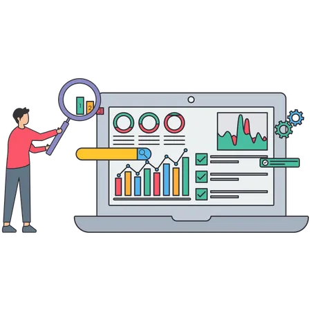 Empresário trabalhando na otimização de SEO  Ilustração