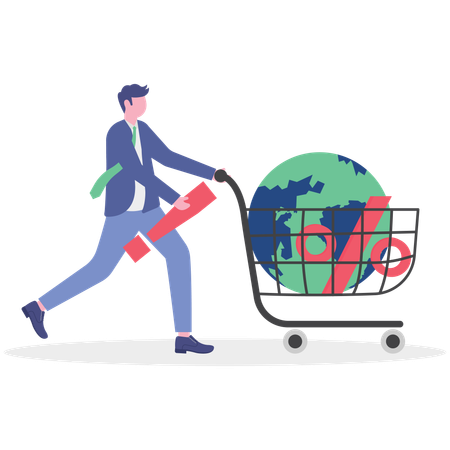 Empresário trabalhando em problema global  Ilustração