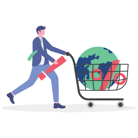Empresário trabalhando em problema global  Ilustração