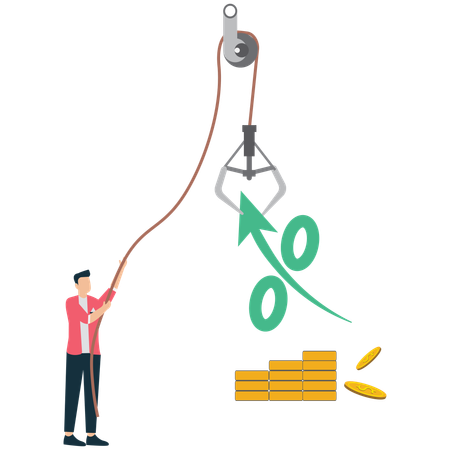 Empresário trabalhando em taxa de juros e gráfico financeiro  Ilustração