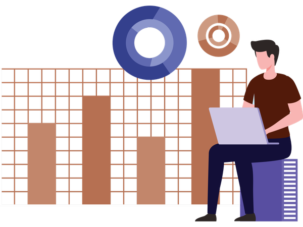 Empresário trabalhando em visualização de dados  Ilustração