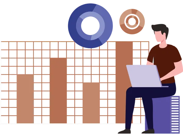 Empresário trabalhando em visualização de dados  Ilustração
