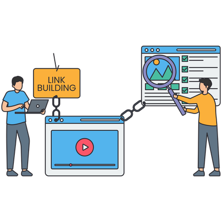 Empresário trabalhando na construção de links  Ilustração