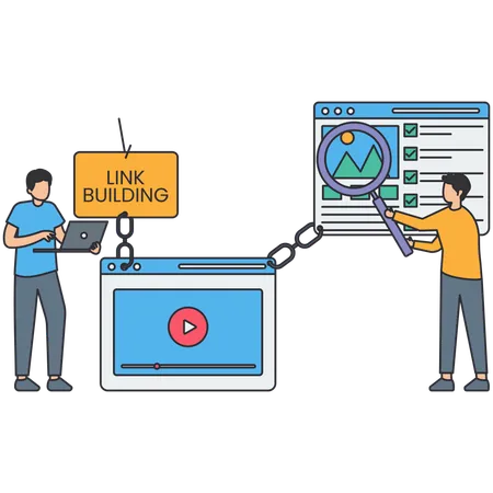 Empresário trabalhando na construção de links  Ilustração