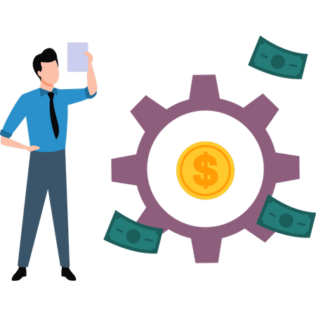 Empresário trabalhando na gestão do dólar  Ilustração