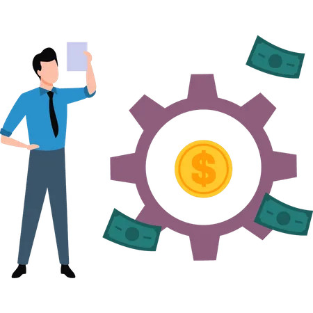 Empresário trabalhando na gestão do dólar  Ilustração