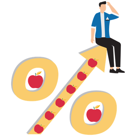 Empresário trabalhando na inflação de preços  Ilustração