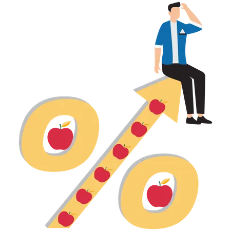 Empresário trabalhando na inflação de preços  Ilustração