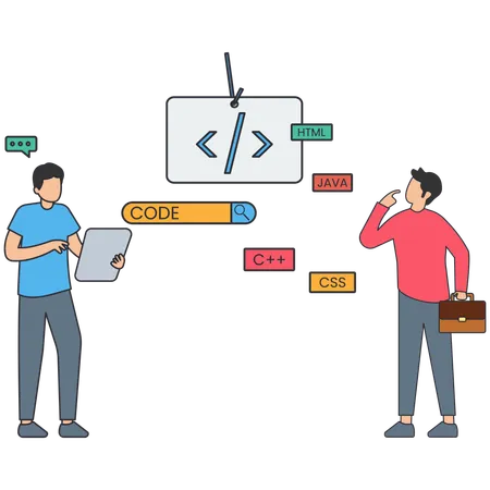 Empresário trabalhando na otimização de código  Ilustração