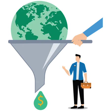 Empresário trabalhando na proteção ambiental  Ilustração