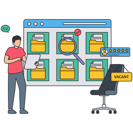 Empresário trabalhando na verificação de pastas  Illustration