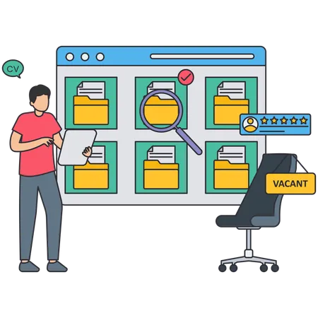 Empresário trabalhando na verificação de pastas  Illustration