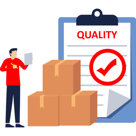 Empresário trabalhando na verificação da qualidade do produto  Ilustração