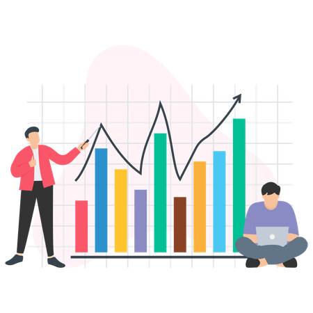 Empresário trabalhando no crescimento do mercado  Ilustração