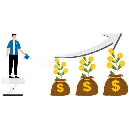 Empresário trabalhando no crescimento financeiro  Ilustração