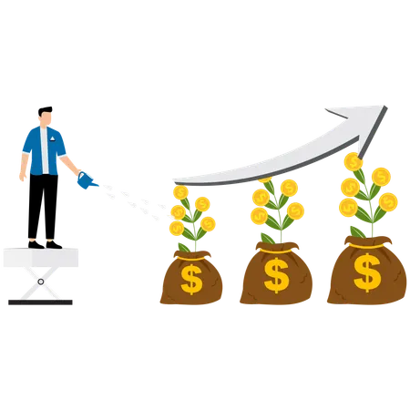 Empresário trabalhando no crescimento financeiro  Ilustração