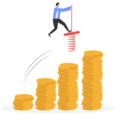 Empresário trabalhando no crescimento financeiro  Ilustração