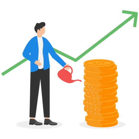 Empresário trabalhando no crescimento financeiro  Ilustração
