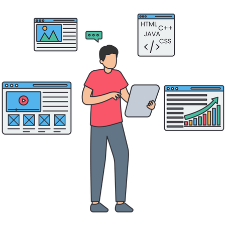 Empresário trabalhando no desenvolvimento de software  Ilustração