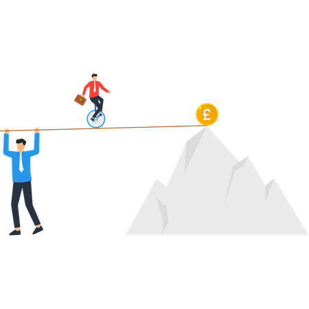 Empresário trabalhando no equilíbrio financeiro  Ilustração